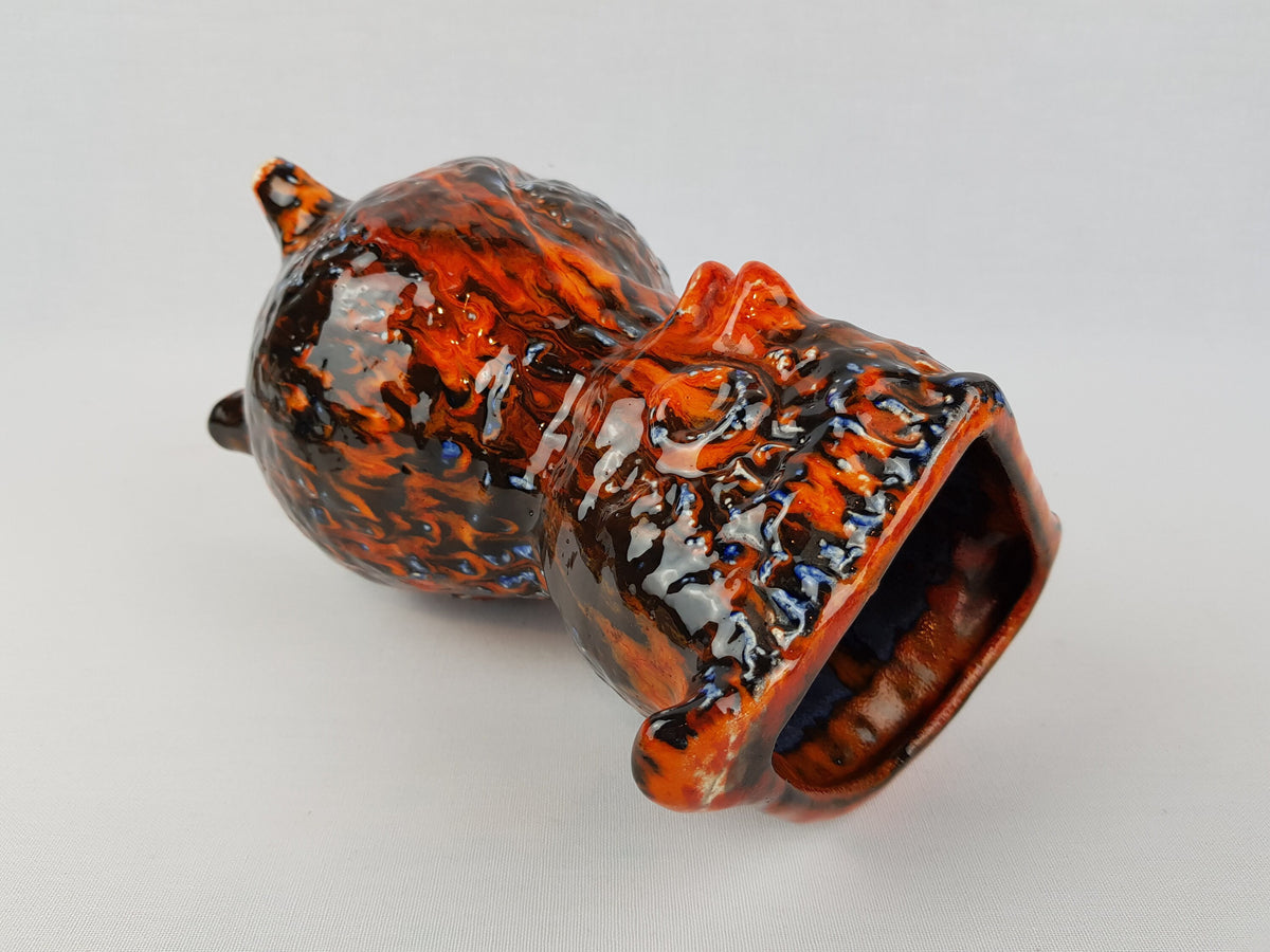 RARE Vintage JASBA KERAMIK Orange and Blue Ceramic Owl "Peru" Series West German Pottery 1969s