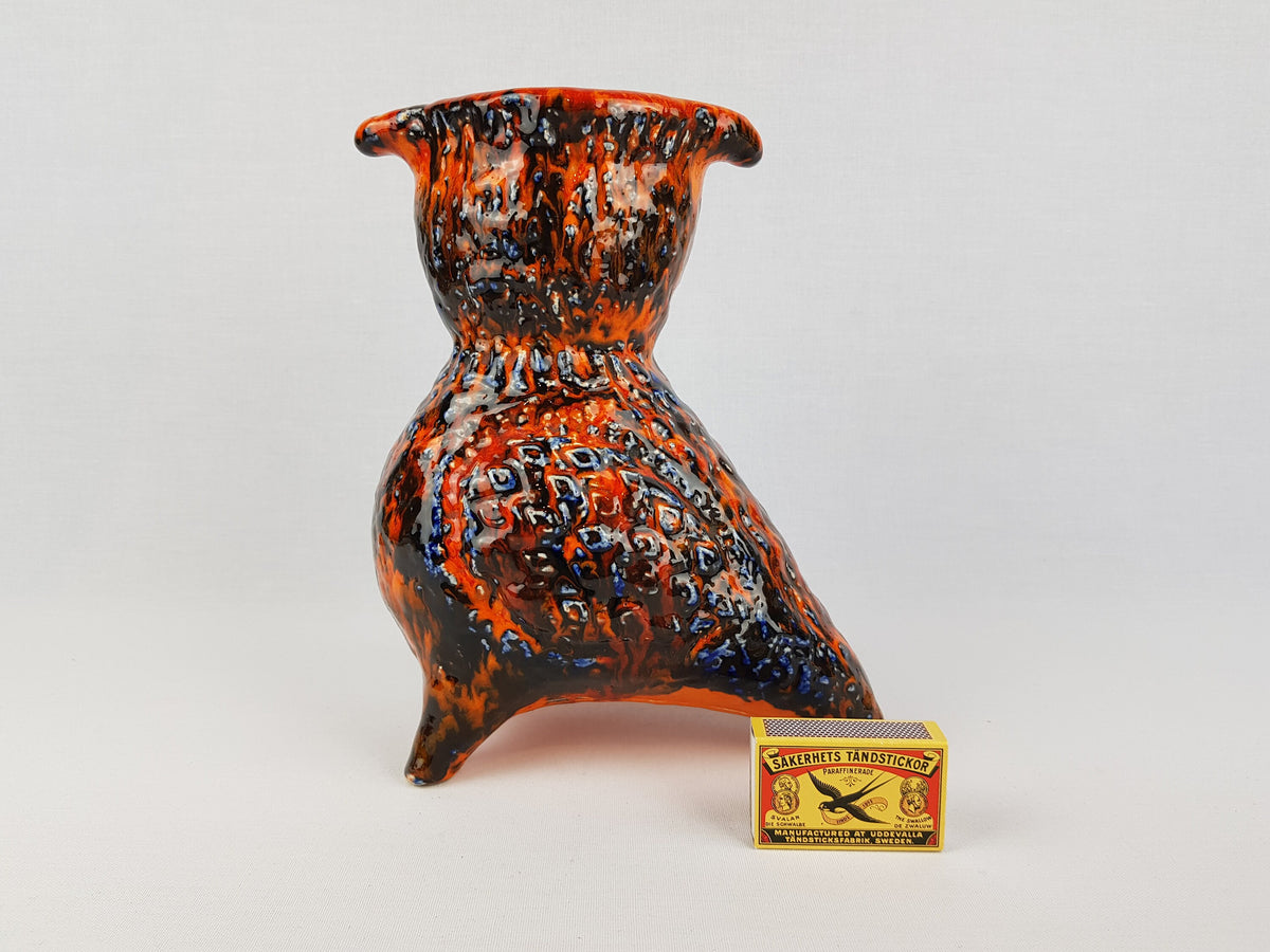 RARE Vintage JASBA KERAMIK Orange and Blue Ceramic Owl "Peru" Series West German Pottery 1969s