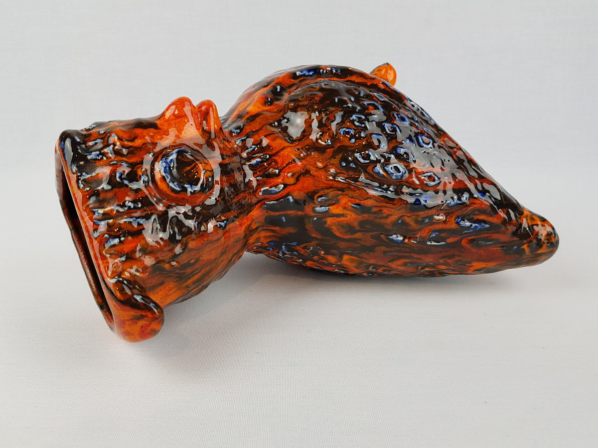 RARE Vintage JASBA KERAMIK Orange and Blue Ceramic Owl "Peru" Series West German Pottery 1969s