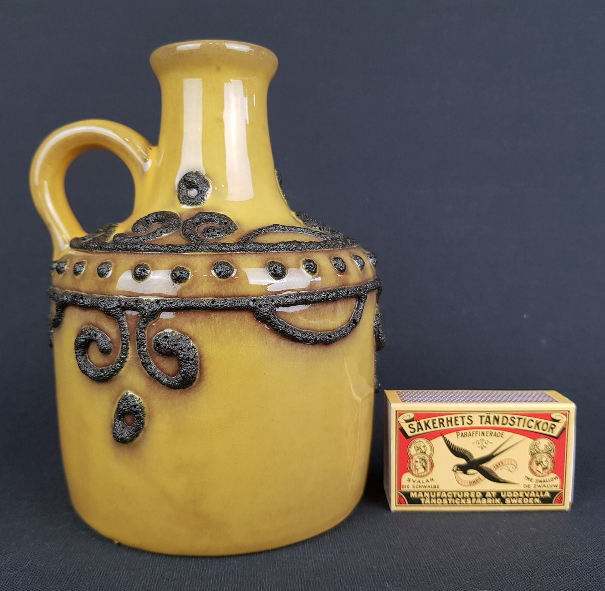 Vintage MAREI KERAMIK Yellow Jug Vase 4300 with Fat Lava Decor West German Pottery 1960s
