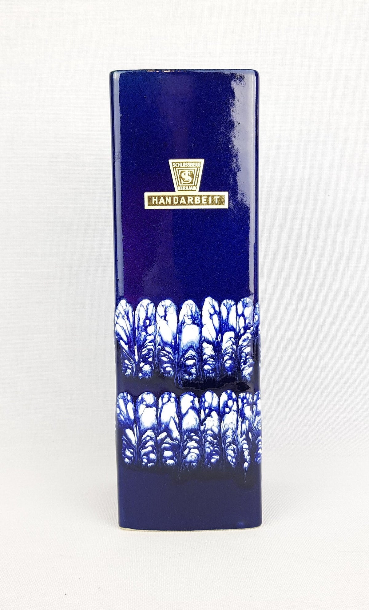Vintage SCHLOSSBERG Ceramic Blue Rectangular Vase 298-20 West German Pottery 1970s