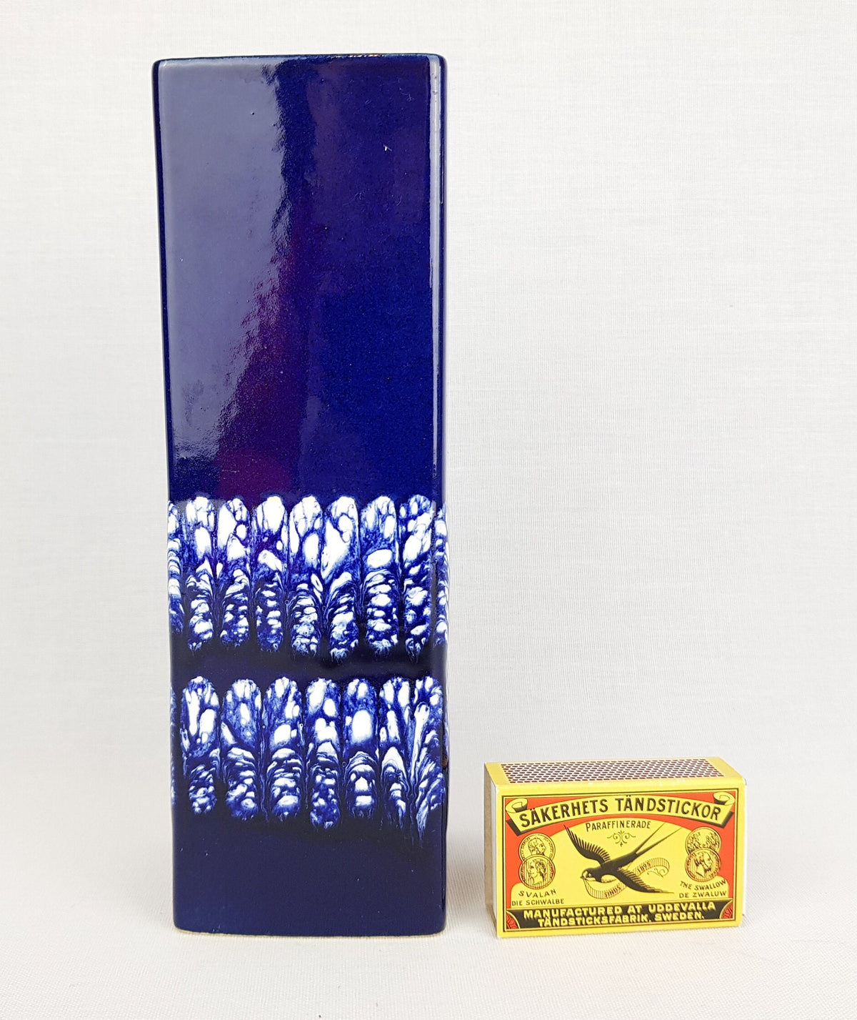 Vintage SCHLOSSBERG Ceramic Blue Rectangular Vase 298-20 West German Pottery 1970s