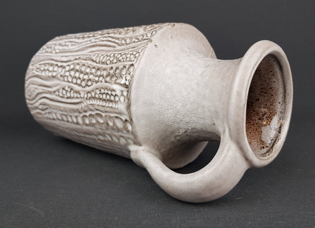 Vintage CARSTENS TÖPFEREI KERAMIK Brown and Beige Handled Vase, with Reptile decor, 7653-25 West German Pottery Fat Lava Era 1960s
