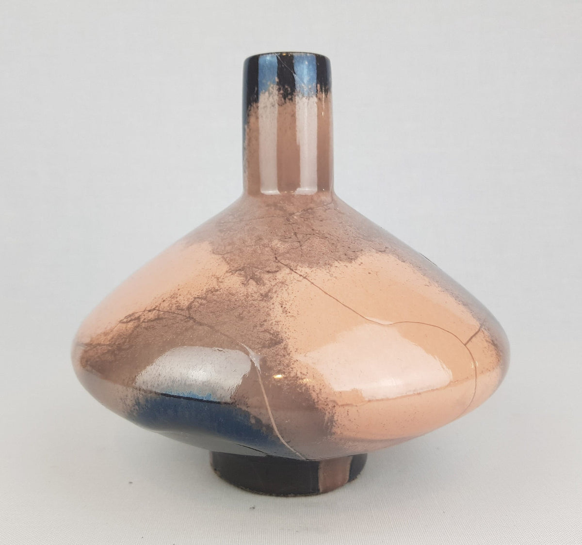 Vintage OTTO Keramik Pink Grey UFO vase, West German Pottery 1970-80s