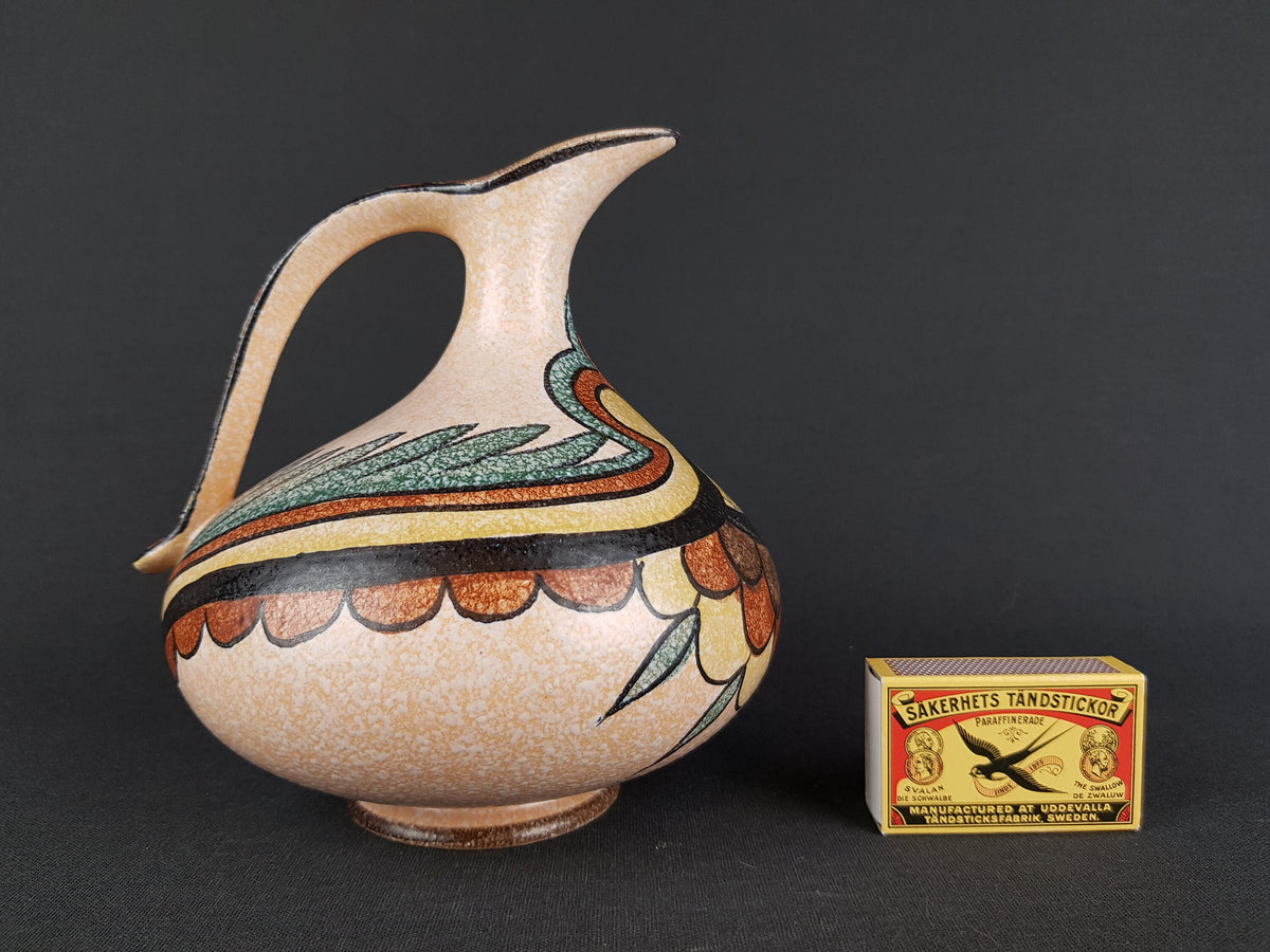 Vintage UBELACKER (U-KERAMIK) Hand Painted Pitcher Vase "Diana" Decor West German Pottery 380 1954s