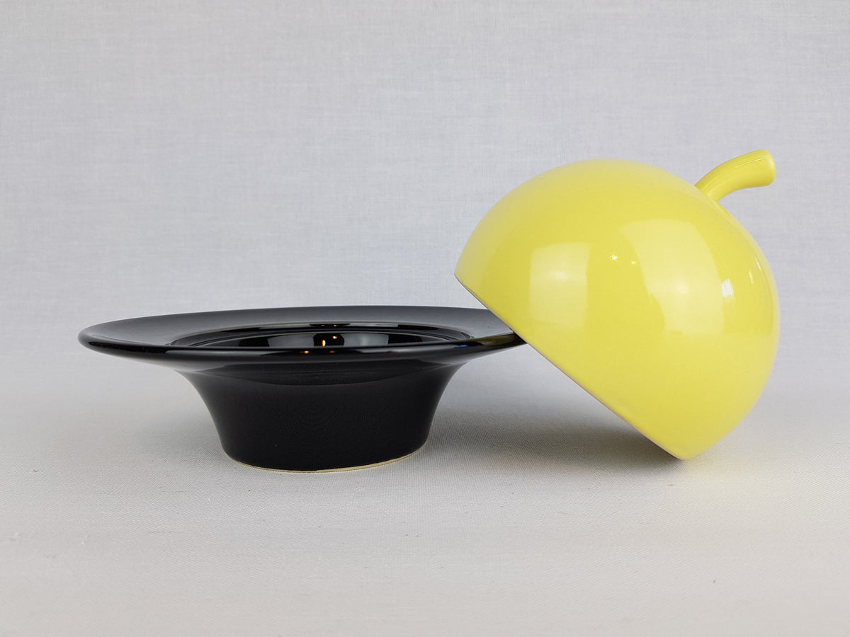 Vintage THOMAS PORZELLAN Black Yellow Lidded Bowl, Butter Dish by H.T. Baumann West German Pottery 1970s