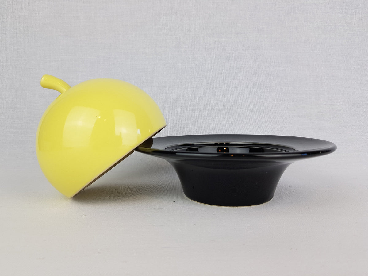 Vintage THOMAS PORZELLAN Black Yellow Lidded Bowl, Butter Dish by H.T. Baumann West German Pottery 1970s