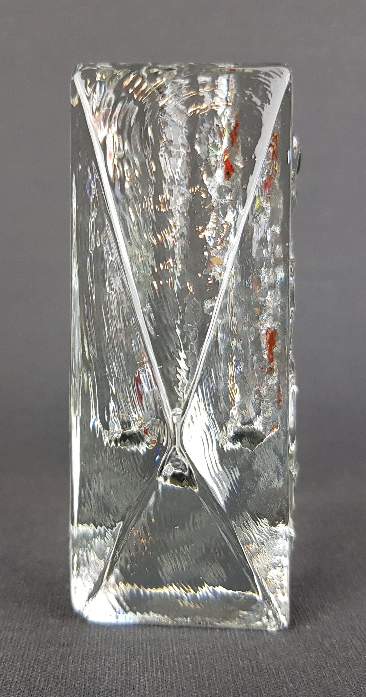 Vintage WALTHER SOHNE Solifleur Green Red Transparent Glass Vase West Germany 1960s 1970s