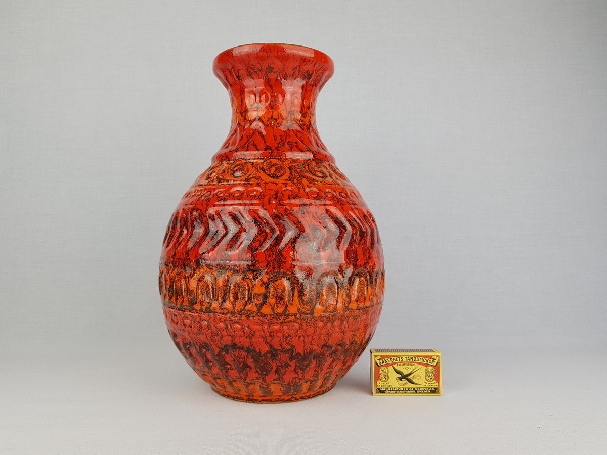 Vintage BAY KERAMIK Reddish Orange Vase attributed to Bodo Mans 92 30 West German Pottery 1970s