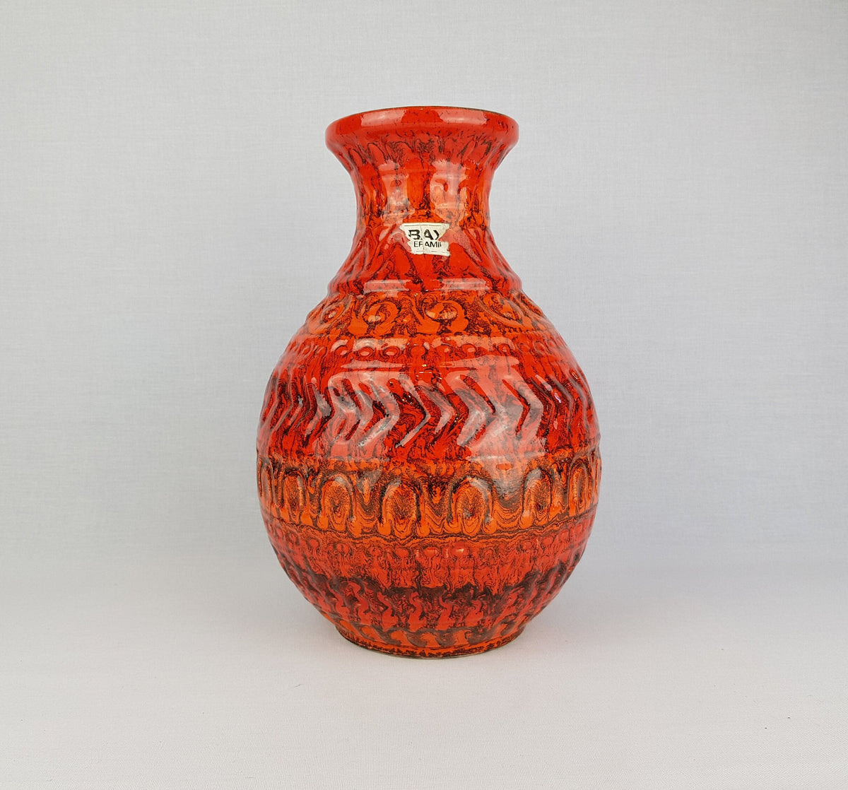 Vintage BAY KERAMIK Reddish Orange Vase attributed to Bodo Mans 92 30 West German Pottery 1970s