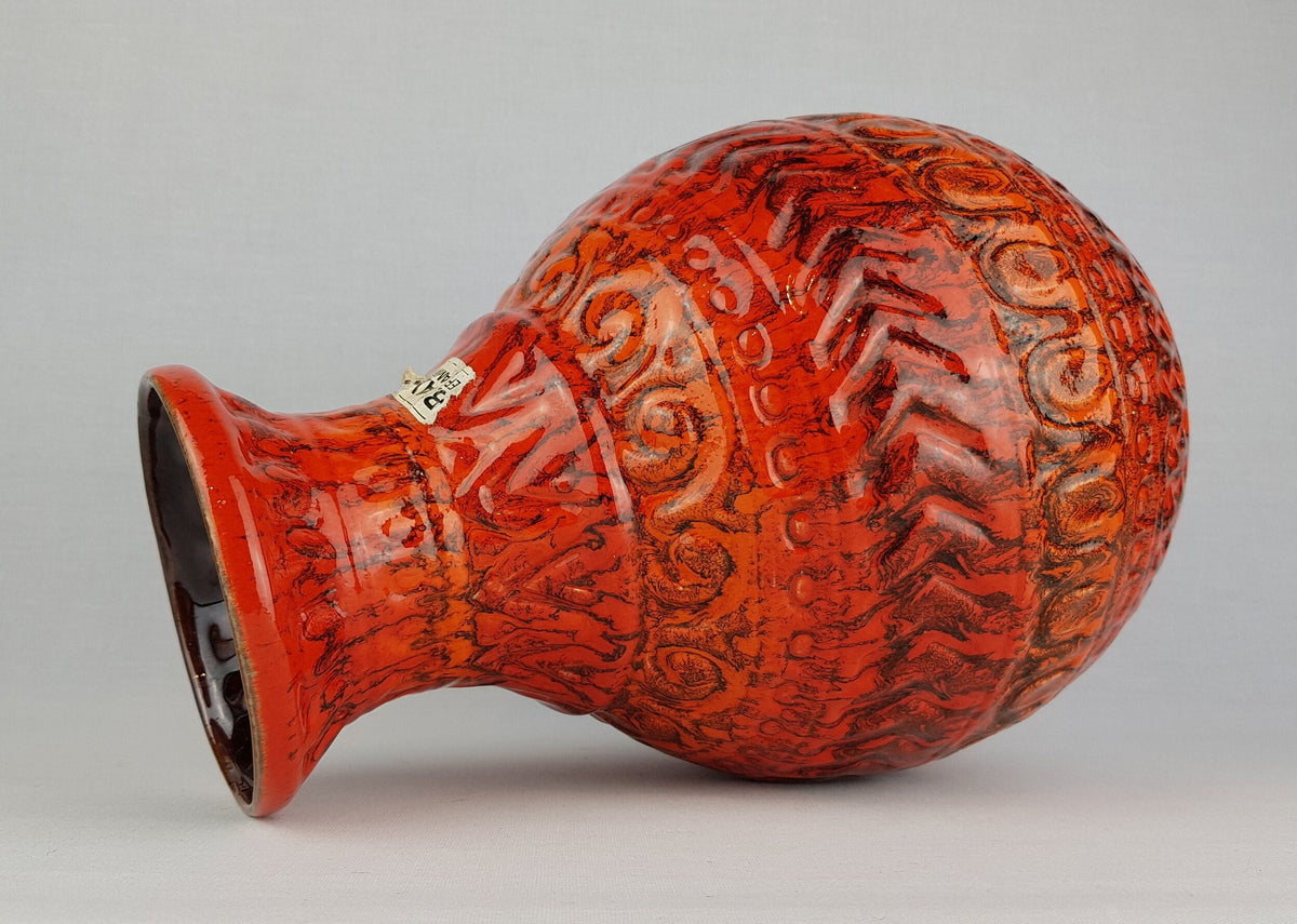 Vintage BAY KERAMIK Reddish Orange Vase attributed to Bodo Mans 92 30 West German Pottery 1970s