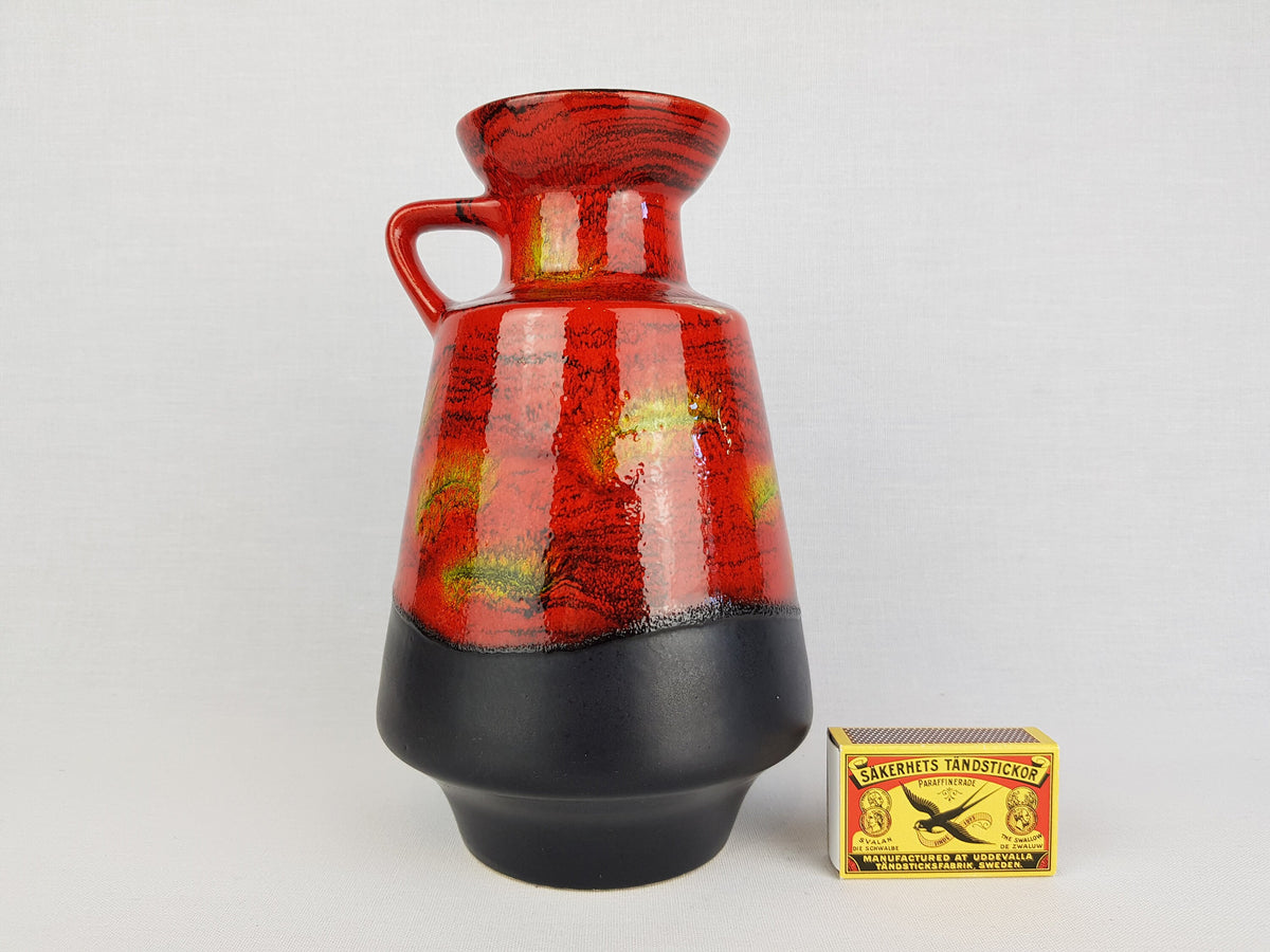 Vintage DÜMLER & BREIDEN Handled Red, Green and Black Vase 311/20 West German Pottery 1960s