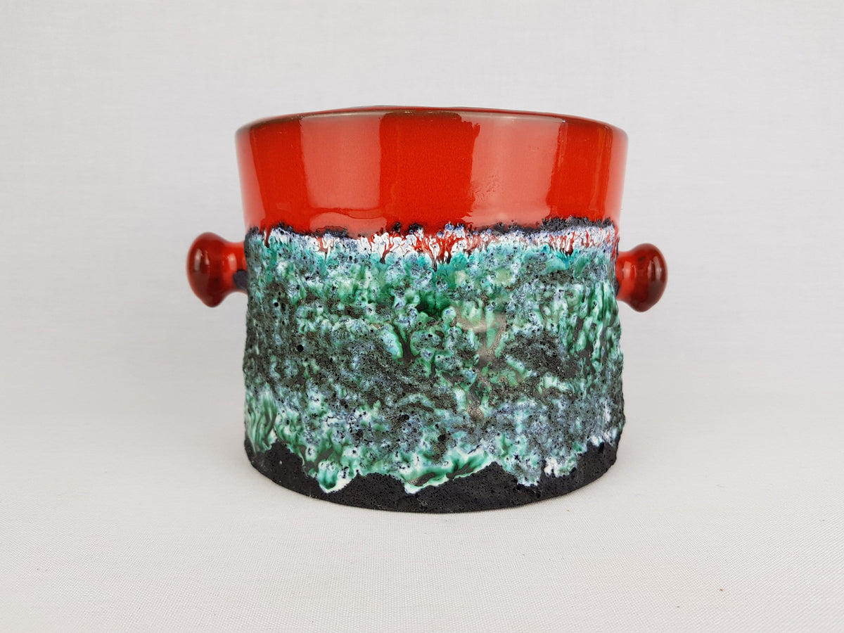 Vintage MAREI KERAMIK Planter / Cache Pot “Vulcano” Decor – Red, Green and Black Fat Lava – West German Pottery 1967