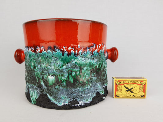 Vintage MAREI KERAMIK Planter / Cache Pot “Vulcano” Decor – Red, Green and Black Fat Lava – West German Pottery 1967