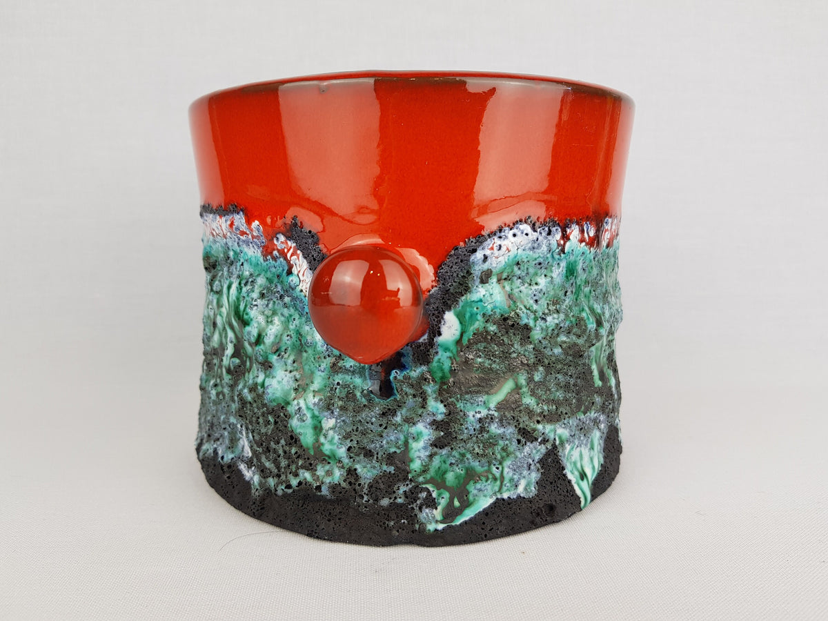 Vintage MAREI KERAMIK Planter / Cache Pot “Vulcano” Decor – Red, Green and Black Fat Lava – West German Pottery 1967