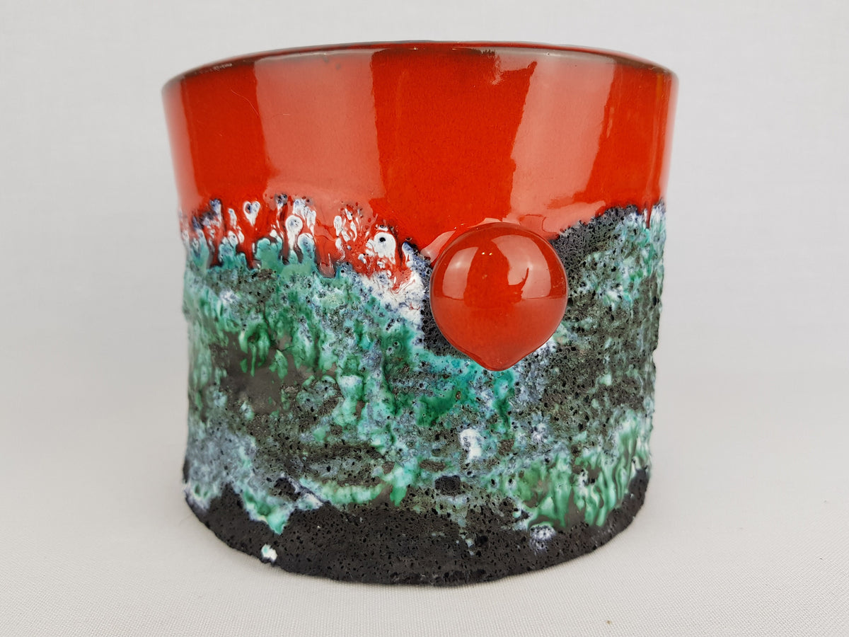 Vintage MAREI KERAMIK Planter / Cache Pot “Vulcano” Decor – Red, Green and Black Fat Lava – West German Pottery 1967