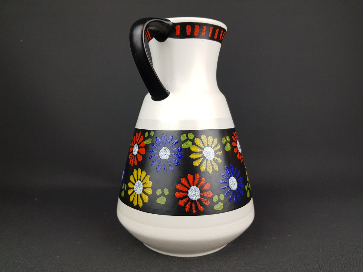 Vintage DÜMLER & BREIDEN Keramik Handled Vase with flower decor 349-25 West German Pottery 1960s 1970s