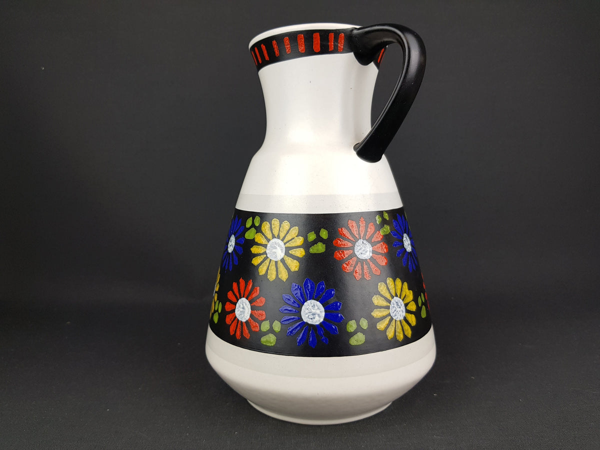 Vintage DÜMLER & BREIDEN Keramik Handled Vase with flower decor 349-25 West German Pottery 1960s 1970s