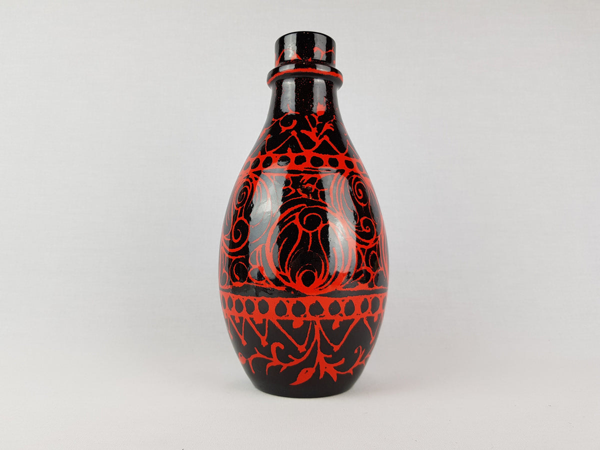 Vintage ALVINO BAGNI Black Vase with Red Decor Italian Pottery 1970's