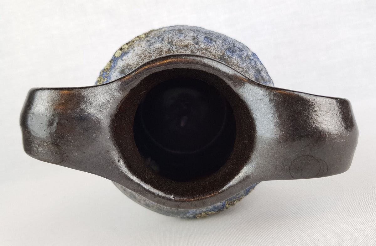 Vintage CARSTENS KERAMIK Brown, White and Blue Fat Lava Double Handled Vase West German Pottery 1970s