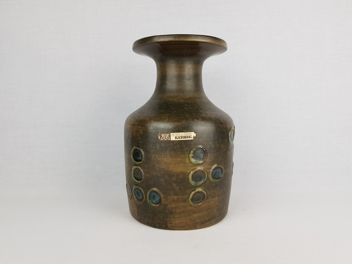 Vintage KERUSKA KERAMIK Vase with Turmalin Decor 204 Studio Art Pottery 1960s Ceramano Style