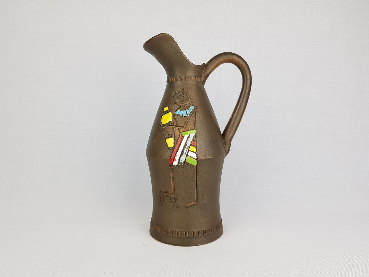 Vintage FRATELLI FANCIULACCI Handled Jug Vase with Egyptian decor 1960-70
