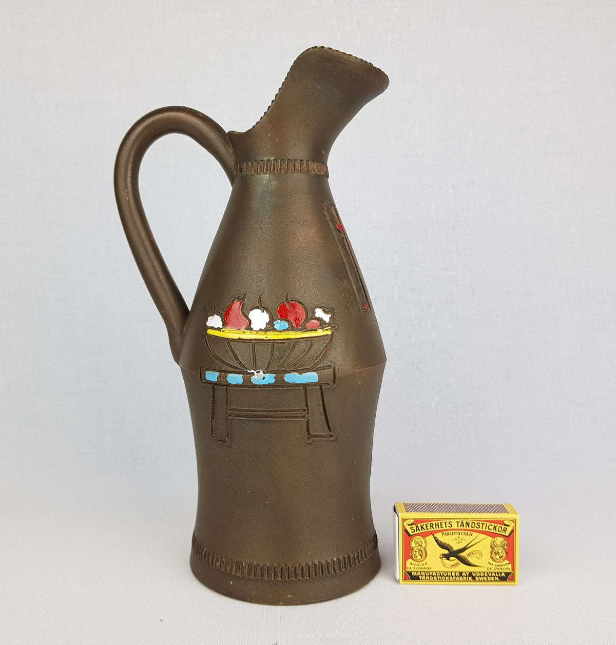 Vintage FRATELLI FANCIULACCI Handled Jug Vase with Egyptian decor 1960-70