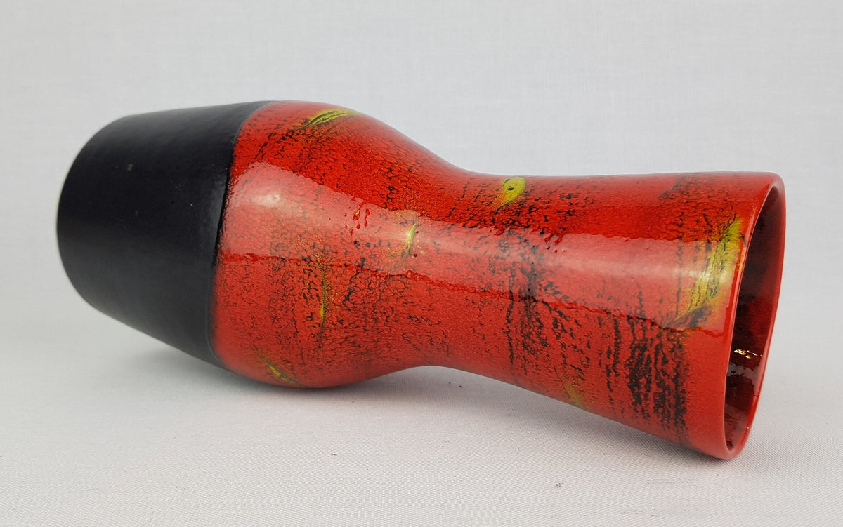 Vintage DÜMLER & BREIDEN Red Yellow Black Ceramic Vase 116 21 West German Pottery 1960s 1970s