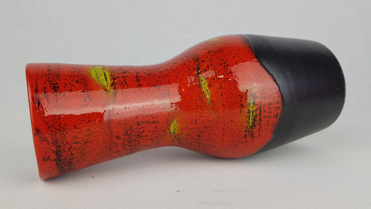 Vintage DÜMLER & BREIDEN Red Yellow Black Ceramic Vase 116 21 West German Pottery 1960s 1970s