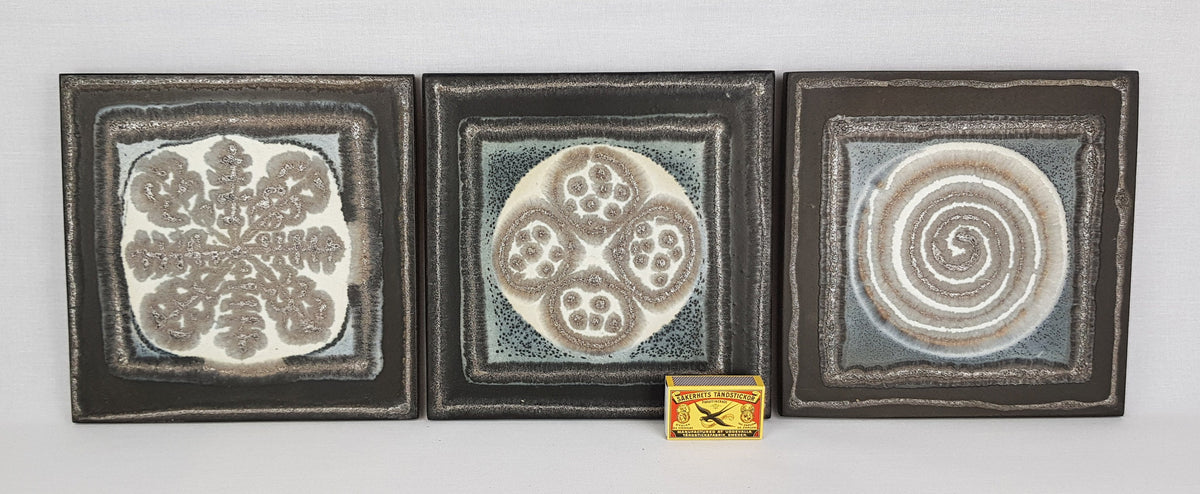 Set of 3 Vintage HUTSCHENREUTHER Grey Square Wall Plate Designed By Renee Neue West German Pottery 1974s