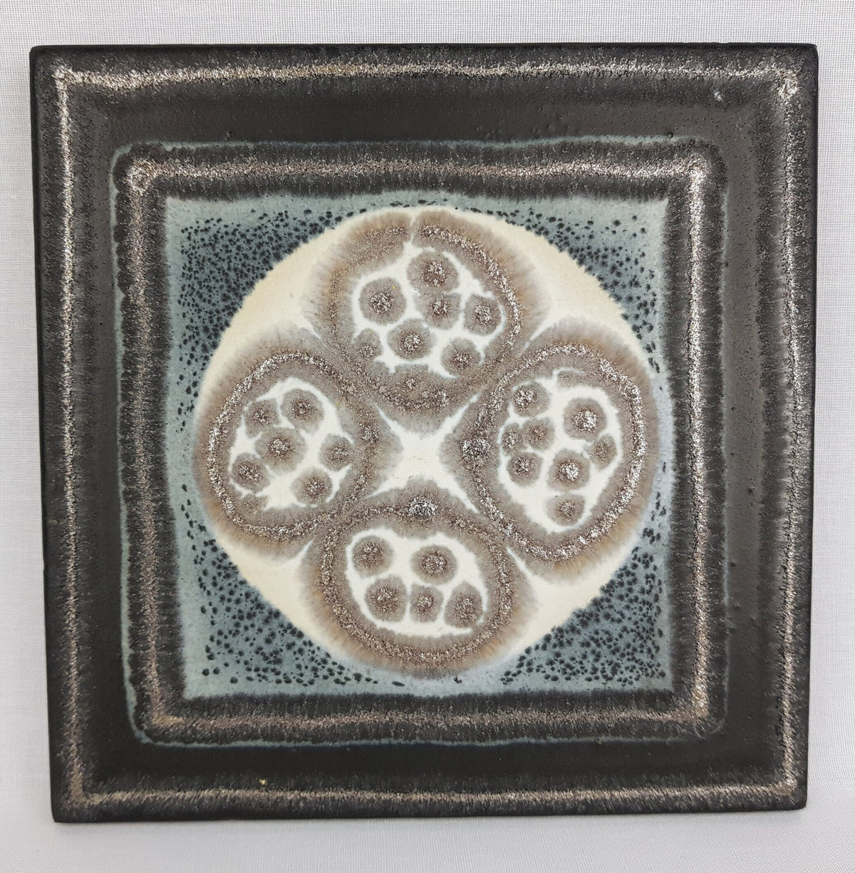 Set of 3 Vintage HUTSCHENREUTHER Grey Square Wall Plate Designed By Renee Neue West German Pottery 1974s