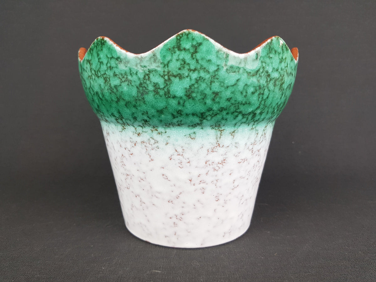 Vintage MAREI KERAMIK White and Green Flower Pot Planter 13 3 With Nile Decor West German Pottery 1970s