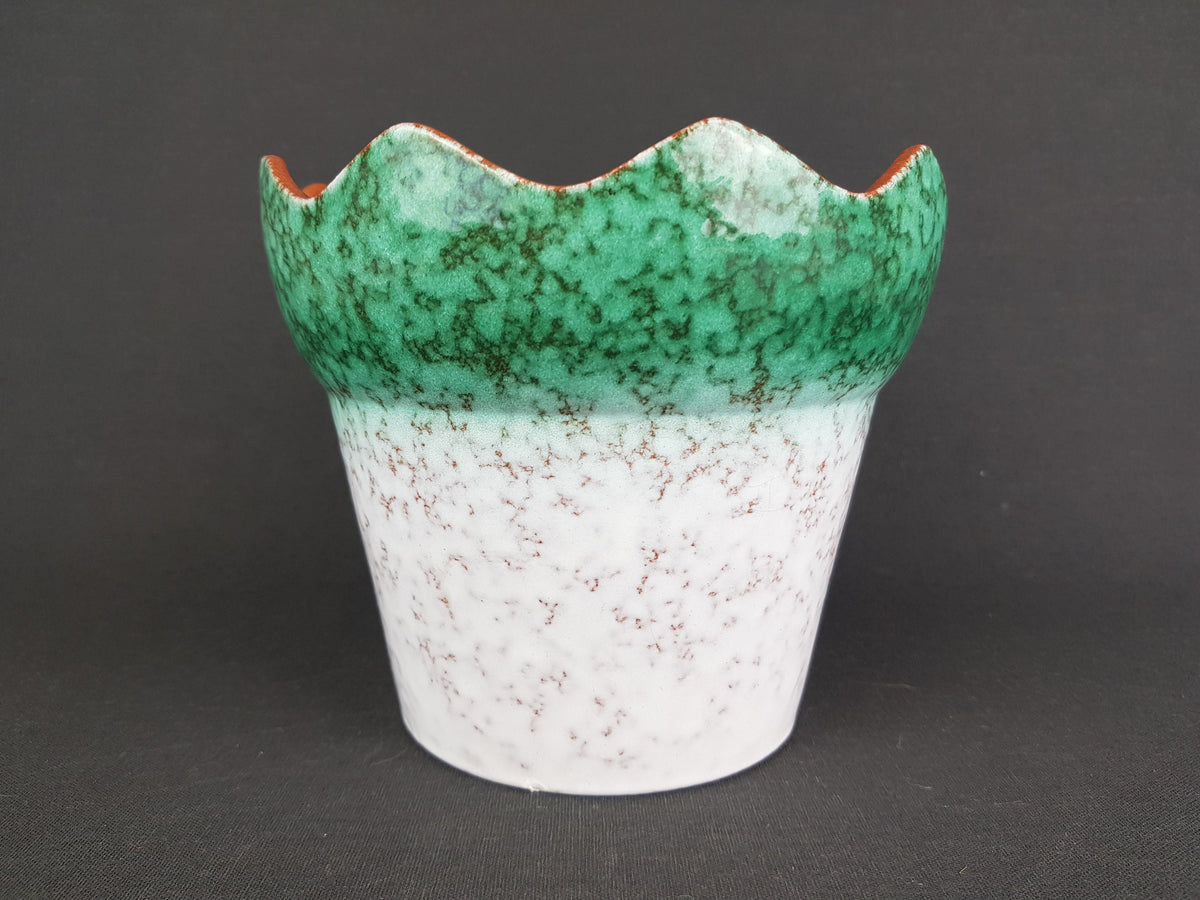 Vintage MAREI KERAMIK White and Green Flower Pot Planter 13 3 With Nile Decor West German Pottery 1970s