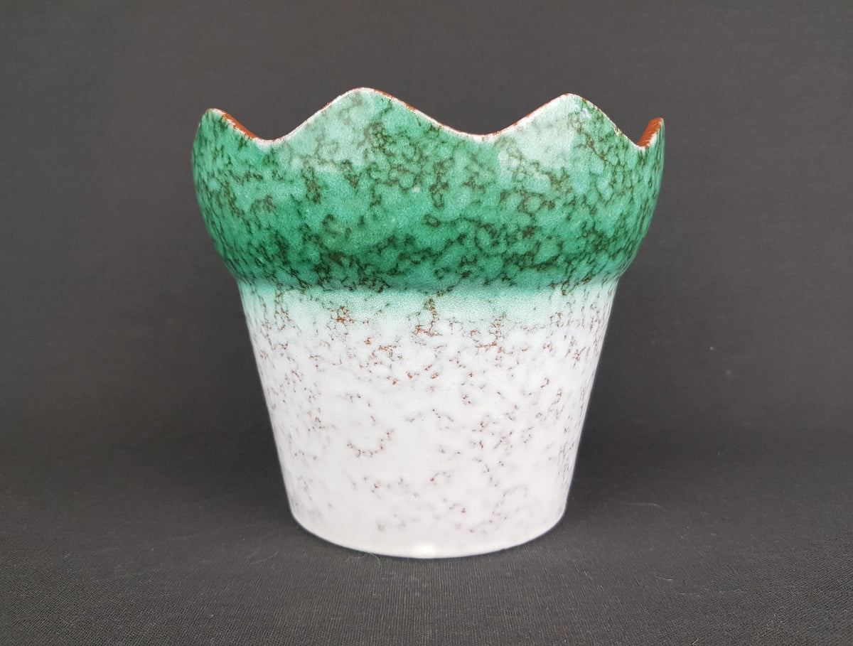 Vintage MAREI KERAMIK White and Green Flower Pot Planter 13 3 With Nile Decor West German Pottery 1970s