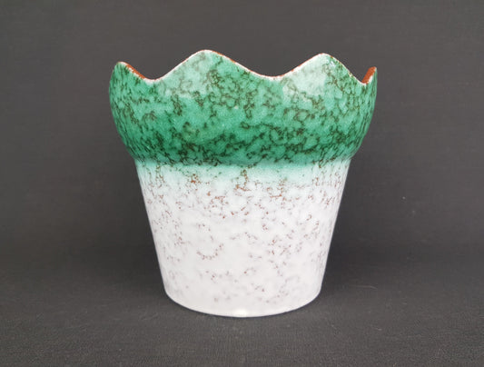 Vintage MAREI KERAMIK White and Green Flower Pot Planter 13 3 With Nile Decor West German Pottery 1970s