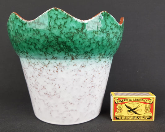 Vintage MAREI KERAMIK White and Green Flower Pot Planter 13 3 With Nile Decor West German Pottery 1970s