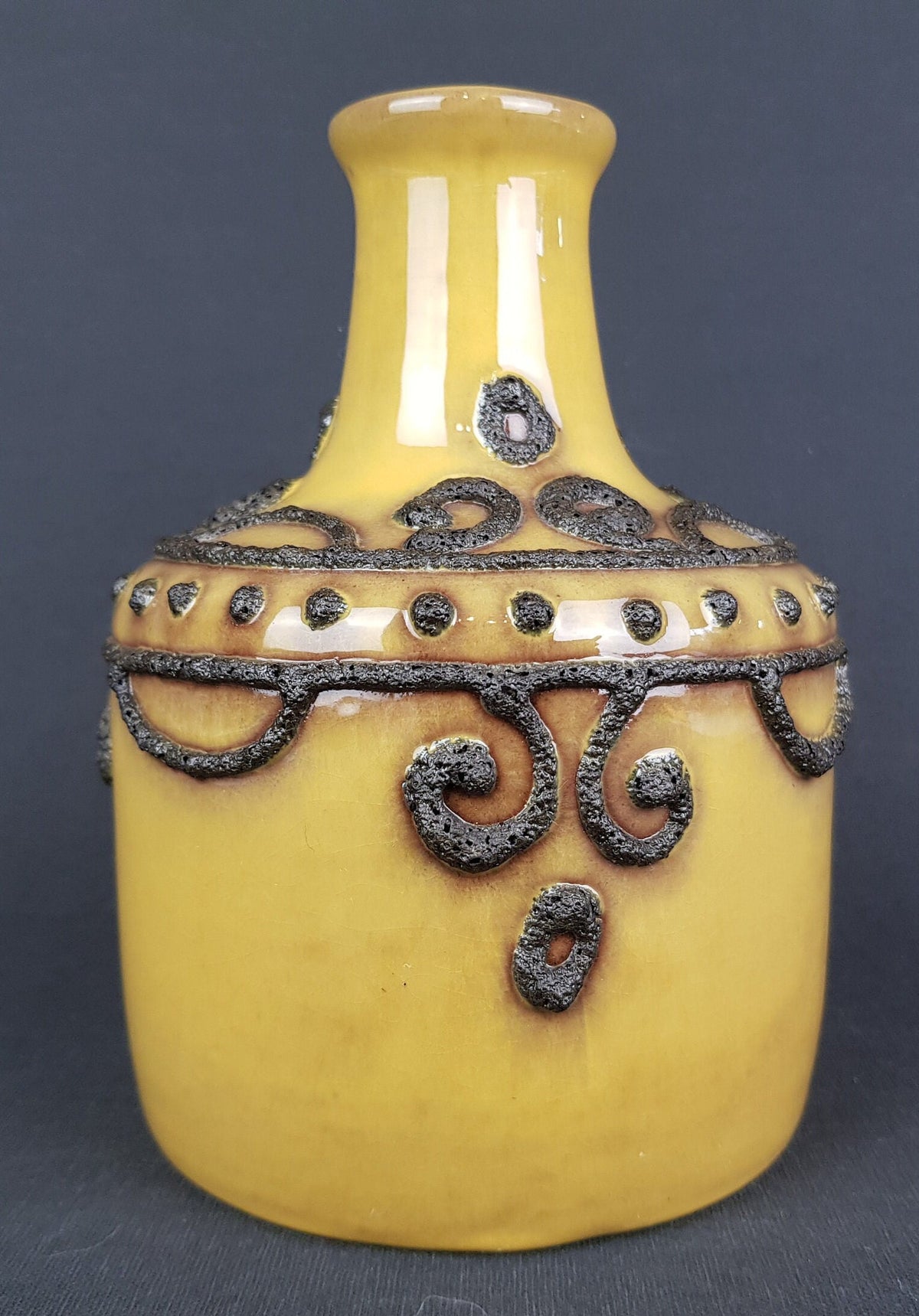 Vintage MAREI KERAMIK Yellow Jug Vase 4300 with Fat Lava Decor West German Pottery 1960s