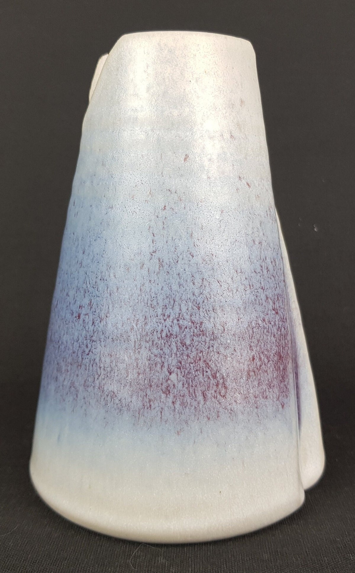 Vintage KUBICEK Vulcano Shaped White Ceramic Vase With Blue Purple Decor German Studio Art Pottery 1960s 1970s