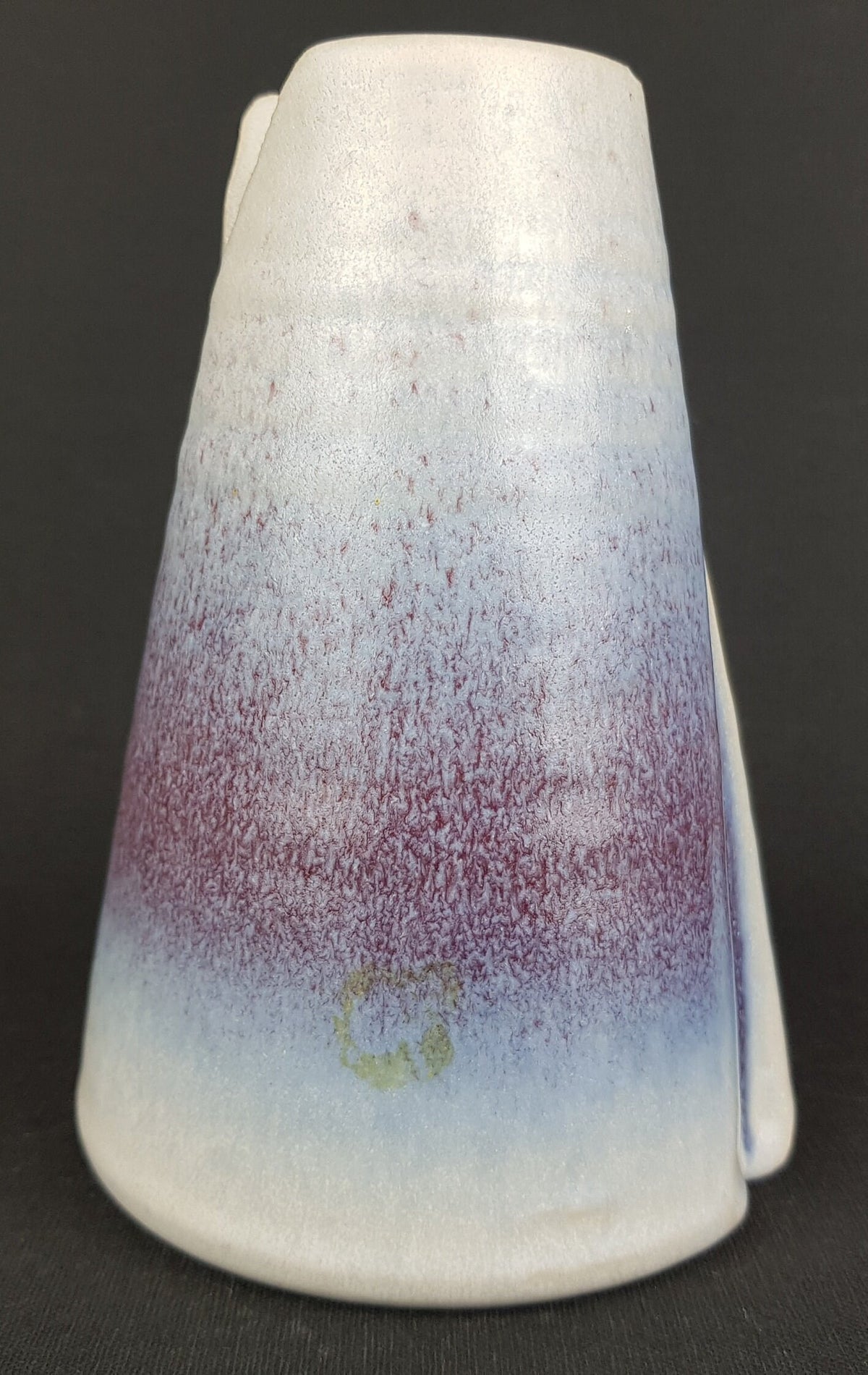 Vintage KUBICEK Vulcano Shaped White Ceramic Vase With Blue Purple Decor German Studio Art Pottery 1960s 1970s