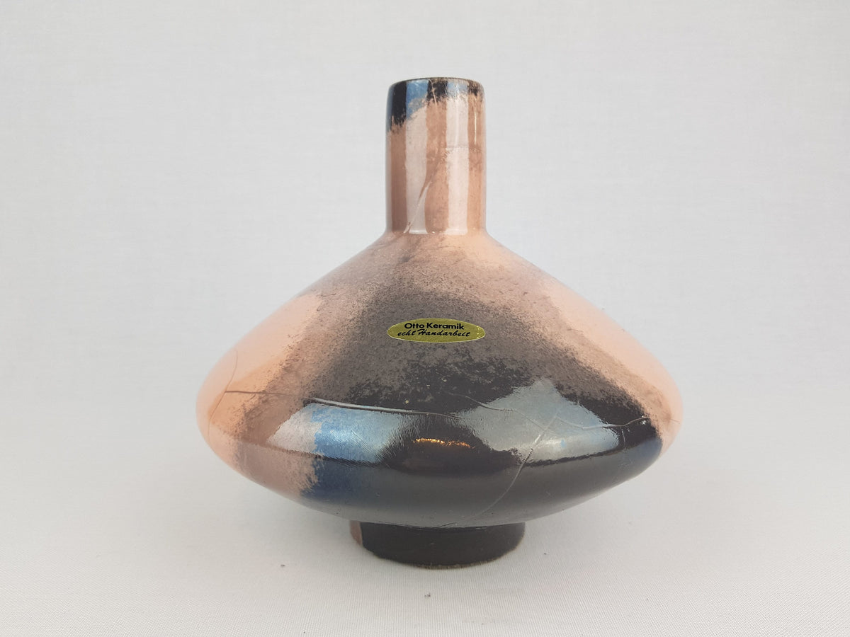 Vintage OTTO Keramik Pink Grey UFO vase, West German Pottery 1970-80s