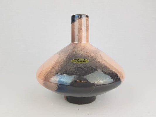 Vintage OTTO Keramik Pink Grey UFO vase, West German Pottery 1970-80s
