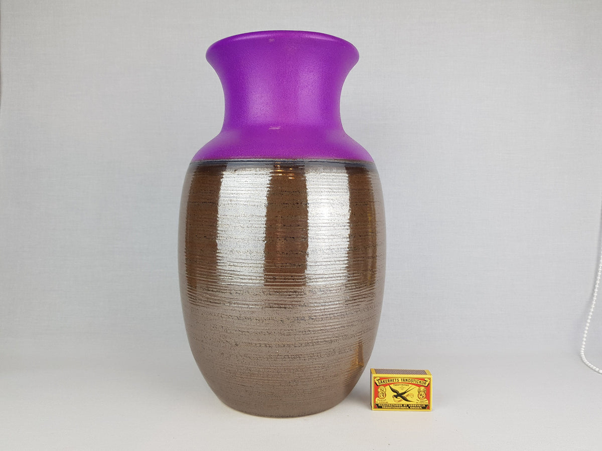 Vintage DÜMLER & BREIDEN Brown Copper and Purple Floor Vase 117-36 West German Pottery 1970s