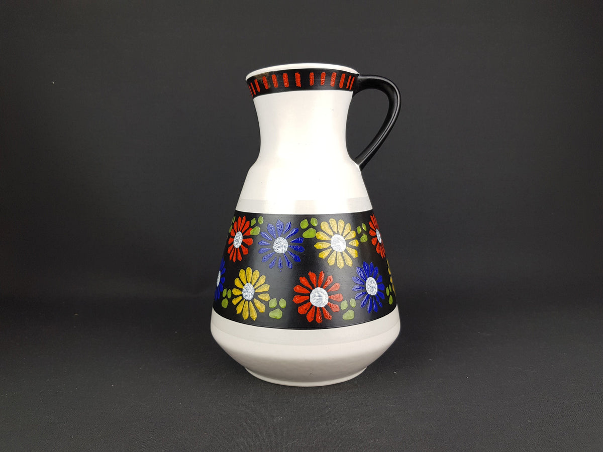 Vintage DÜMLER & BREIDEN Keramik Handled Vase with flower decor 349-25 West German Pottery 1960s 1970s