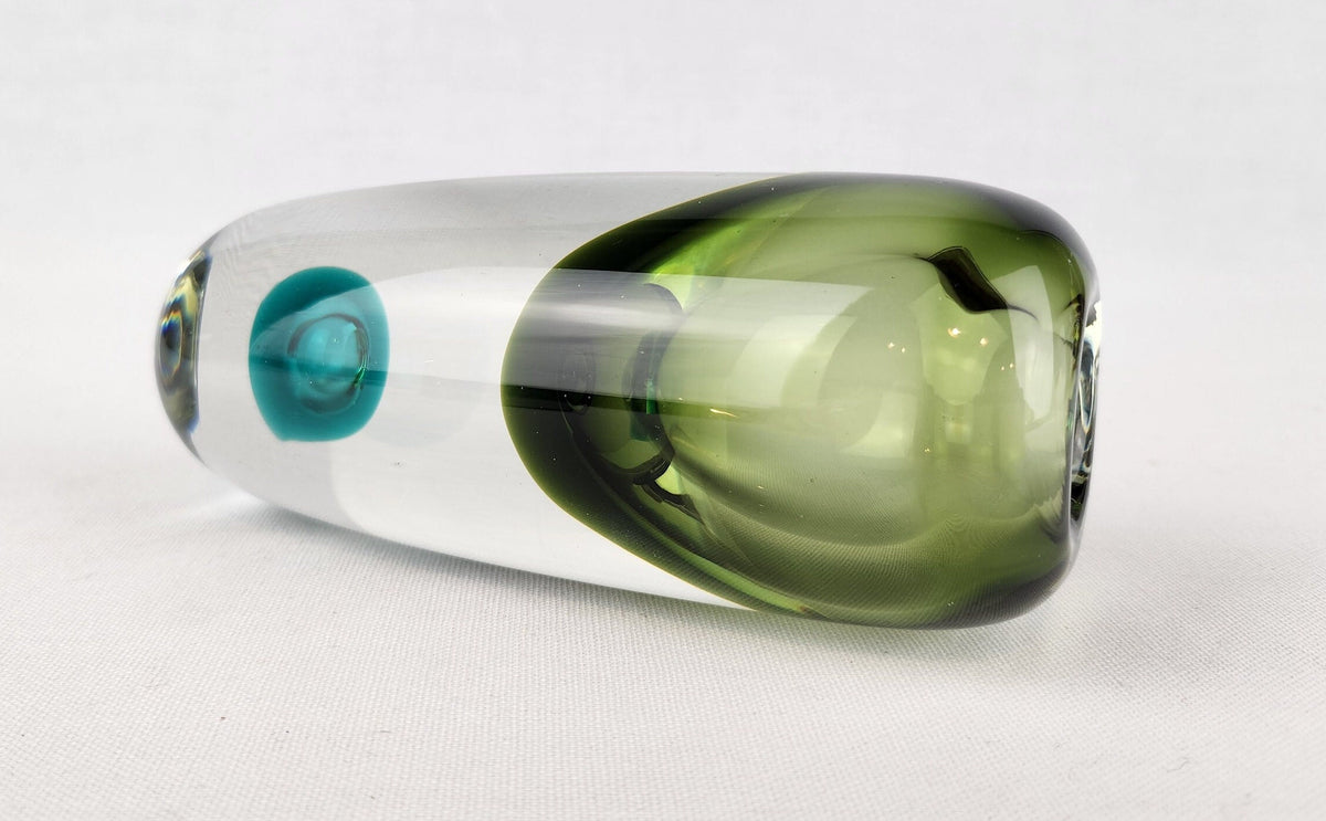 Vintage NUUTAJARVI NOTSJO Green Scandinavian Glass Vase With Kupla Design by Saara Hopea From Finland 1959 signed