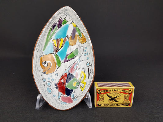 Vintage COCCIO White and Blue dish/ bowl with Hand Painted Fishes Italian Collectible Pottery 1950-60