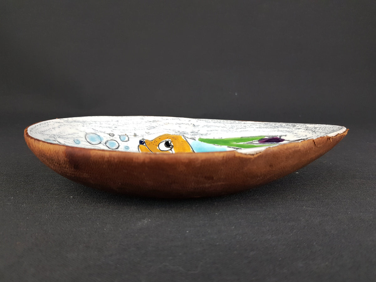 Vintage COCCIO White and Blue dish/ bowl with Hand Painted Fishes Italian Collectible Pottery 1950-60