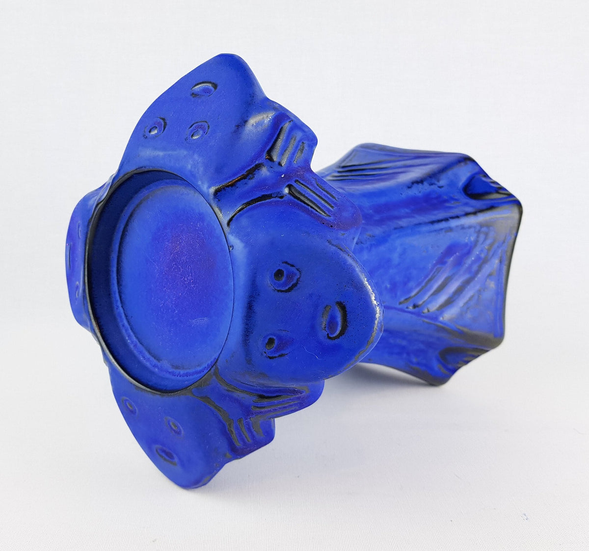 RARE Vintage CARSTENS TONNIESHOF Stylish Ink Blue Candle Holder West German Pottery 1960s