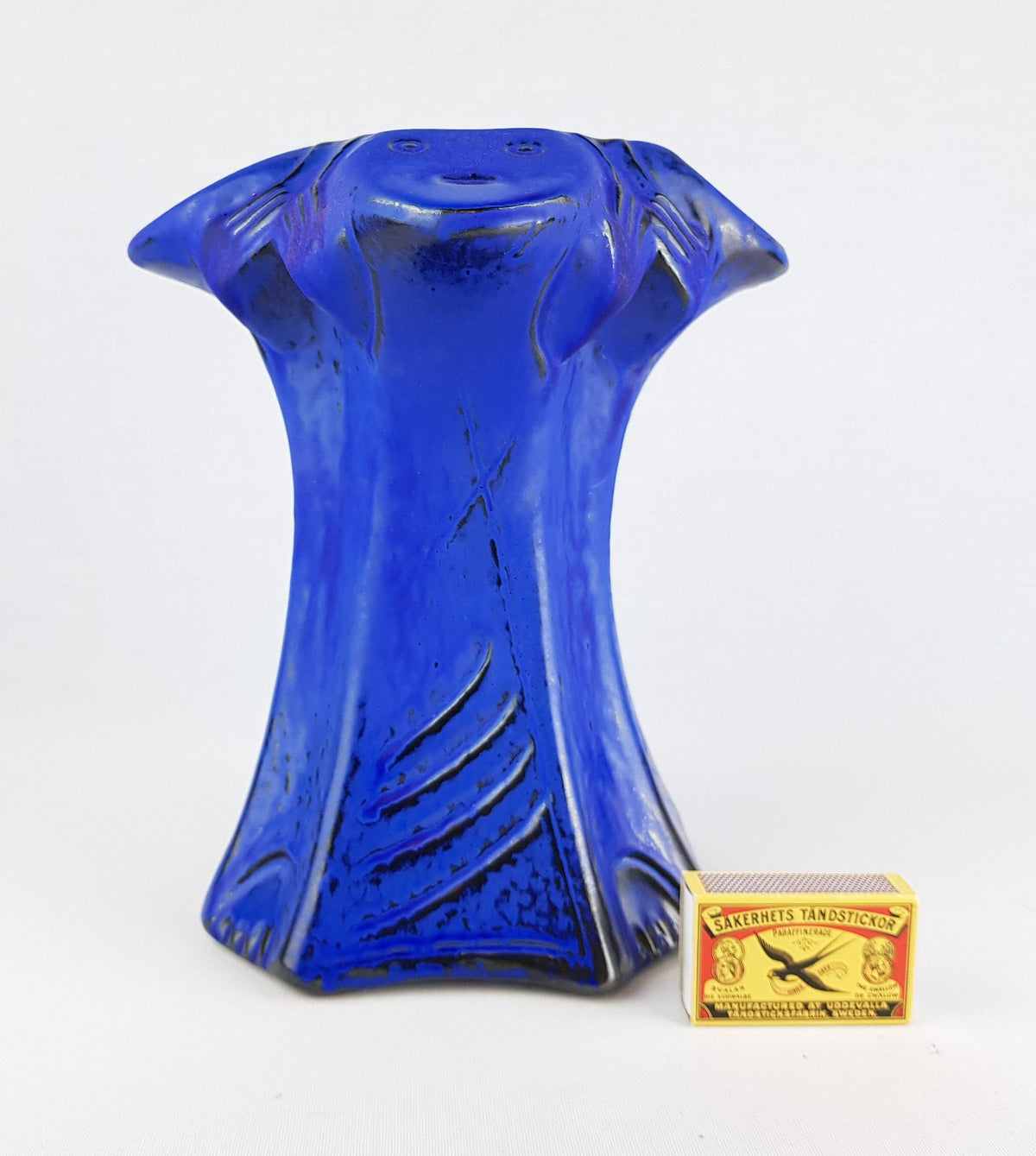 RARE Vintage CARSTENS TONNIESHOF Stylish Ink Blue Candle Holder West German Pottery 1960s