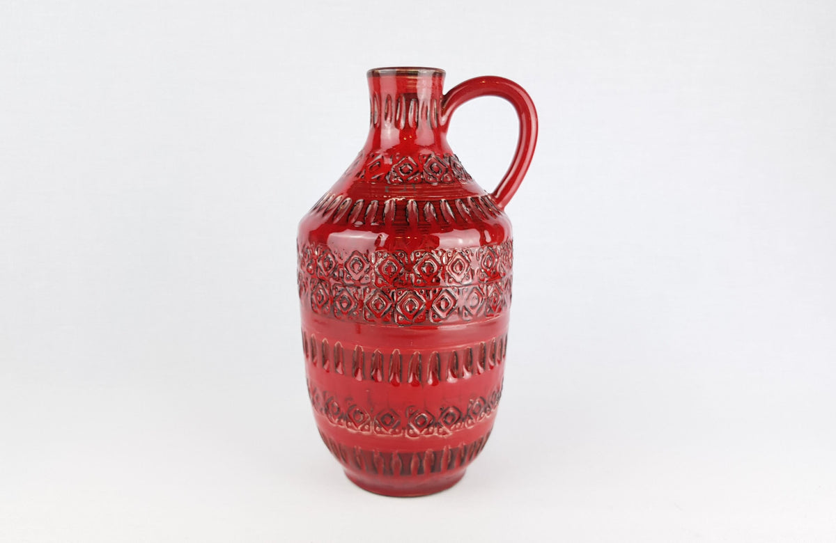 Vintage MINERVA Red Ceramic Vase with Relief decor from Italy 1960s 1970s