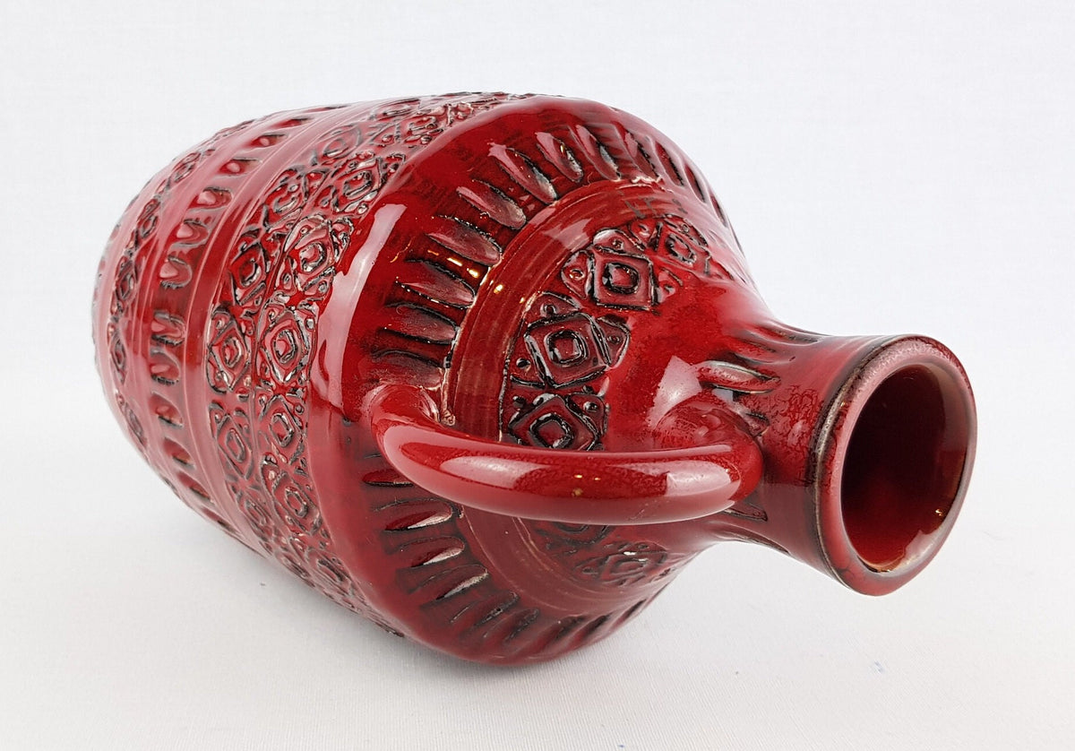Vintage MINERVA Red Ceramic Vase with Relief decor from Italy 1960s 1970s